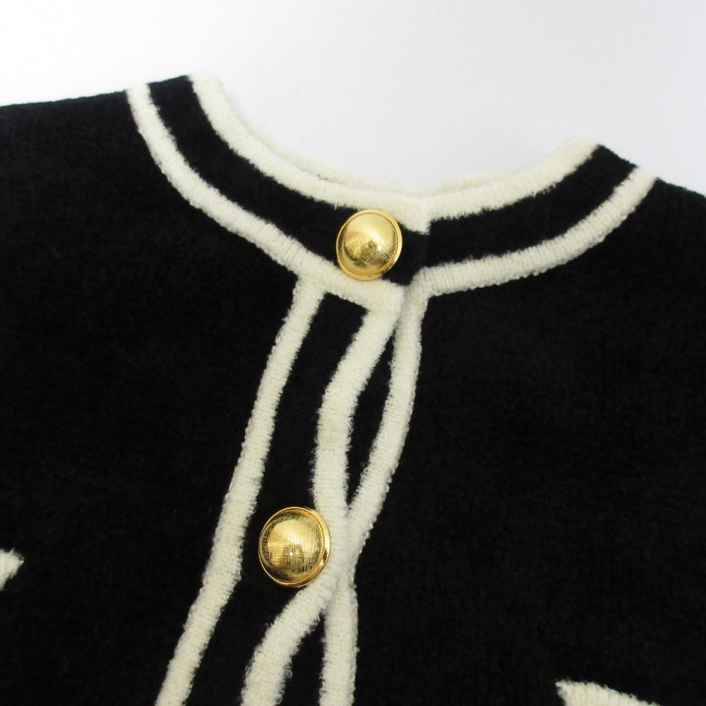 美品 23SS Whim Gazette GEMINI ウィムガゼット バイカラー パイルノーカラー ショートジャケット サイズF ブラック レディース 古着 中古 美品 23SS Whim Gazette GEMINI ウィムガゼット バイカラー パイ