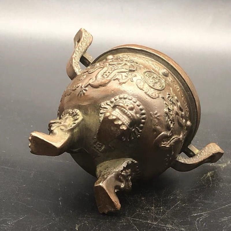 中国 古銅 双耳三つ足鼎 香炉 唐木蓋付 M R7404 銅鼎 双龍香炉 三足炉 双耳瑞獣香炉 香道具 工芸品 置物 - メルカリ