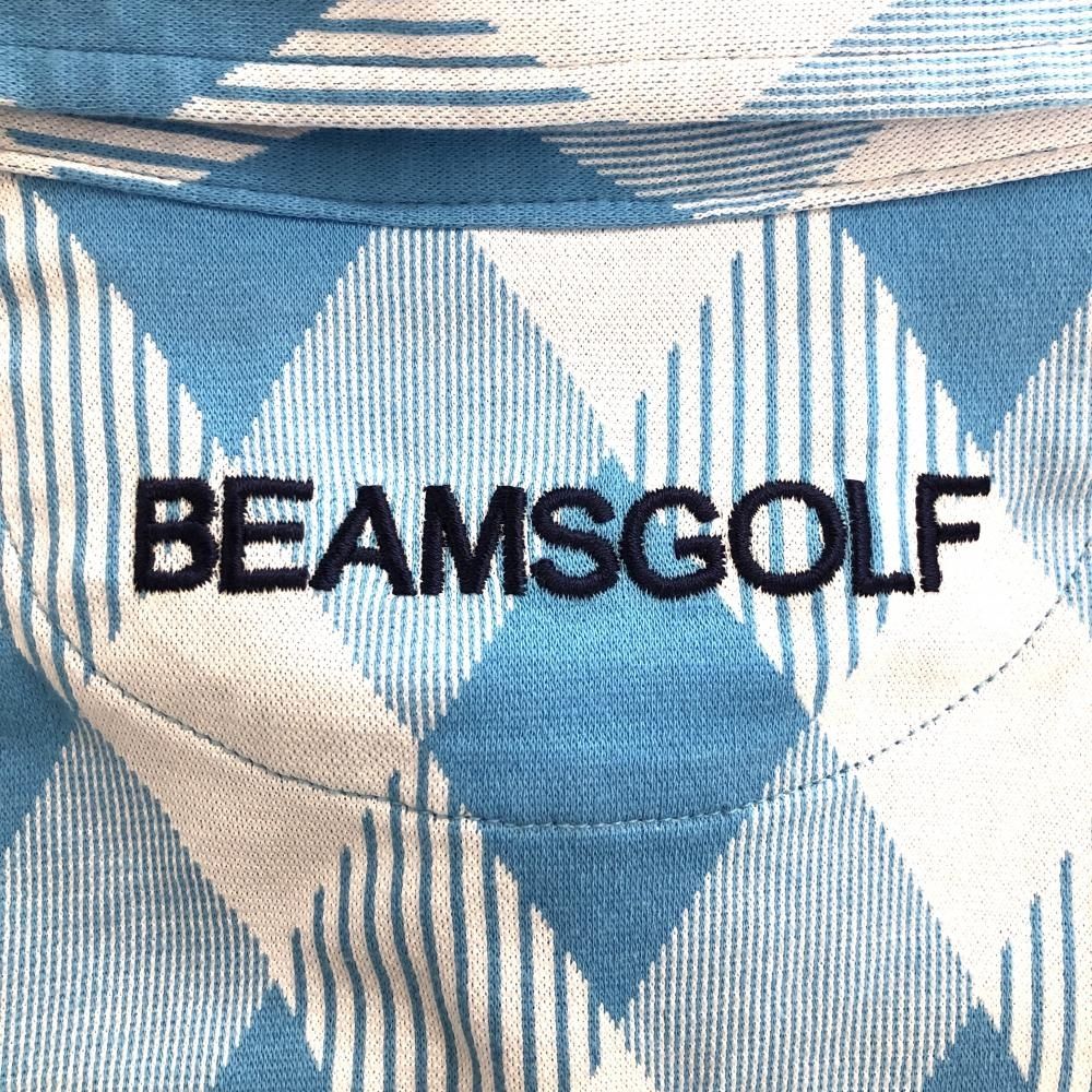ビームスゴルフBEAMSGOLF ダイヤ総柄半袖シャツ XLポロシャツ ビームスゴルフ 半袖ポロシャツ ライトブルー×白 ダイヤ柄