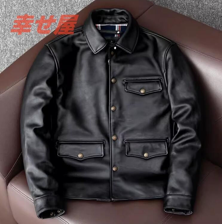 高品質 茶芯ホースハイド 復刻50's ドライビングコート レザージャケット ブラック XL カーコート ブレーキマン イタリアンレザー 馬革     #021516