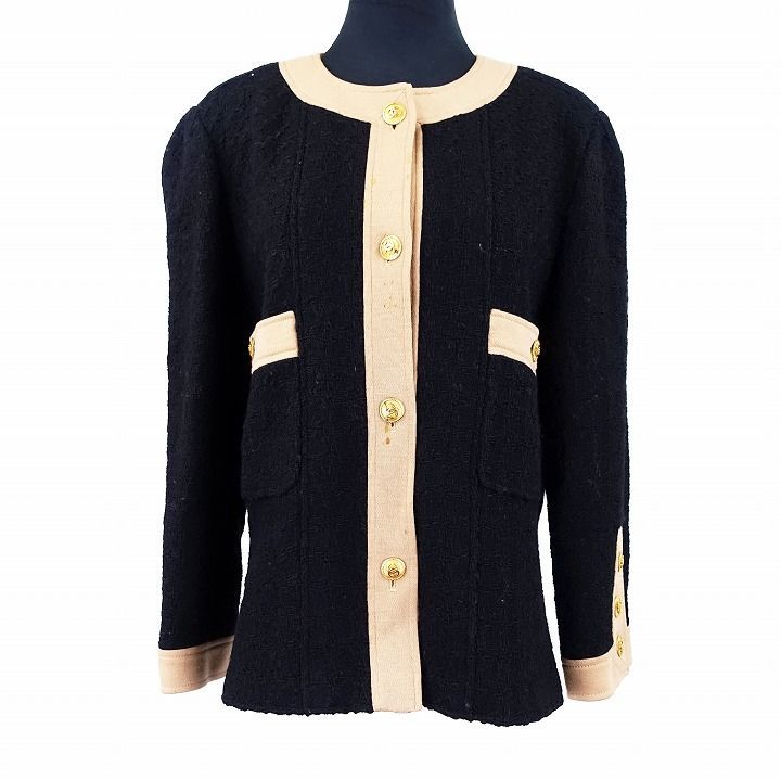 ヴィンテージ シャネル CHANEL ツイード ノーカラー ジャケット