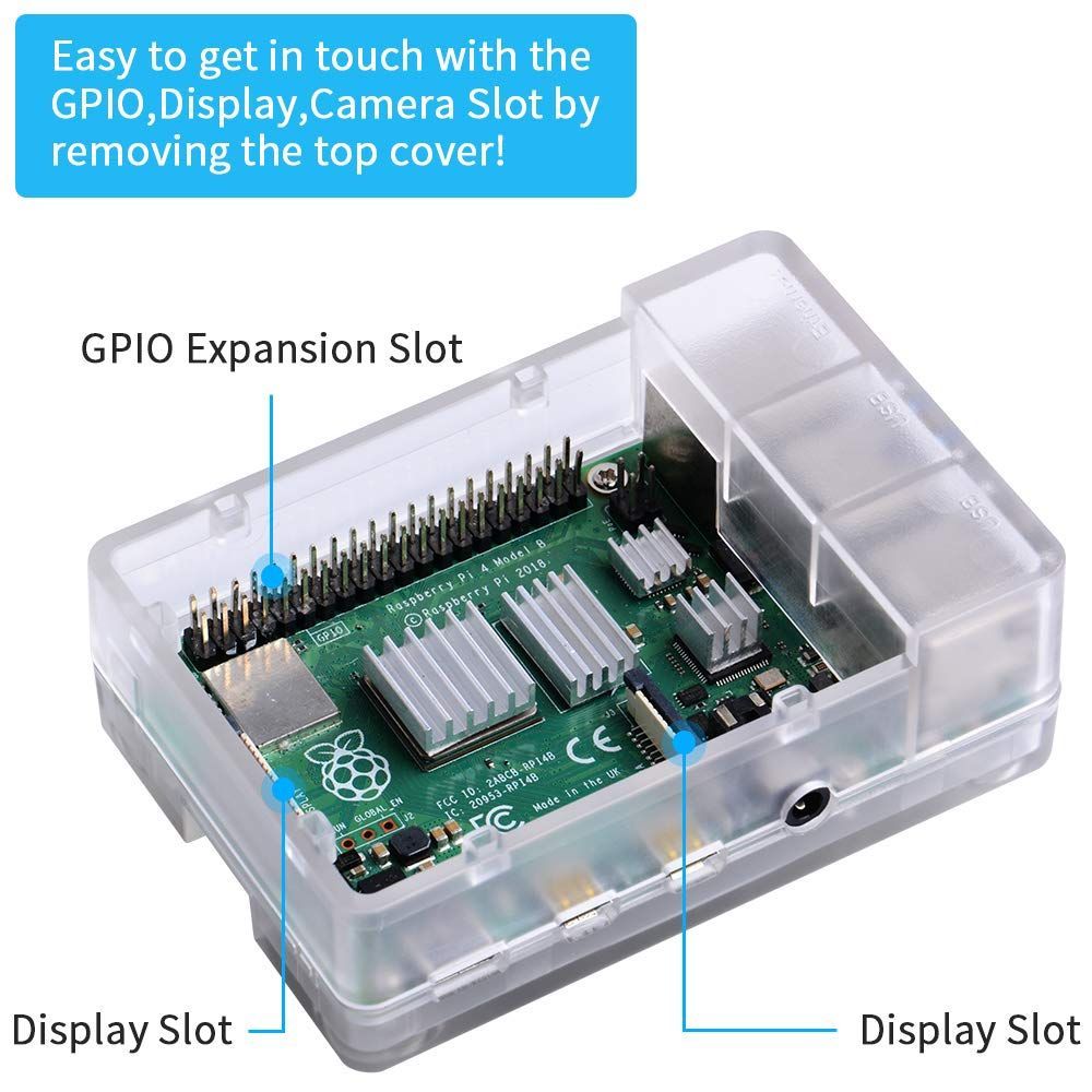 Raspberry Pi 4モデルB用GeeekPiケース、ファン40X40X10mmのRaspberry Pi 4Bケース、およびRaspberry Pi 4モデルB用4個のRaspberry Pi 4ヒートシンク (Clear)