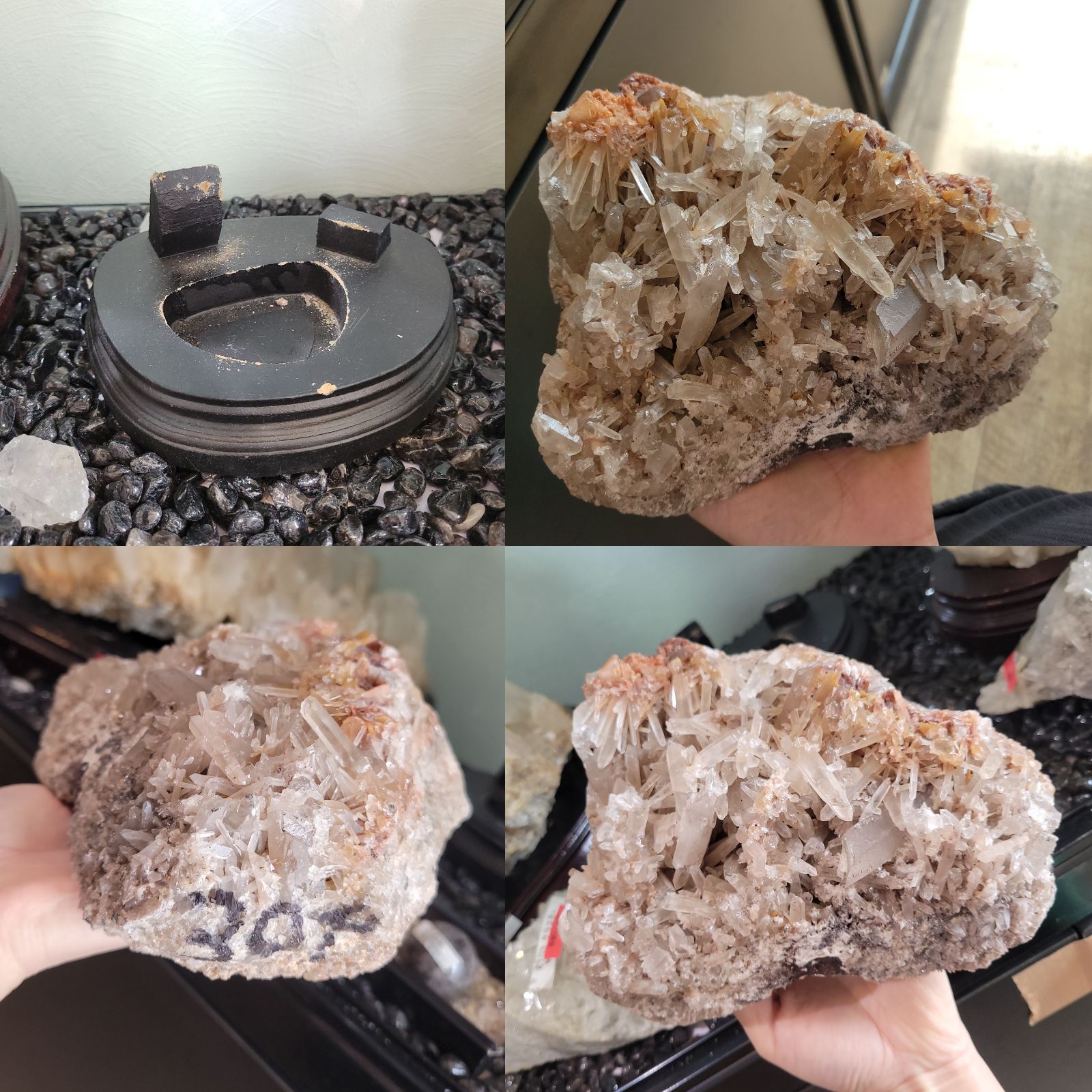 水晶クラスター木製ゴールド台座付き ゴールドファーデン水晶クラスター 木製台座付 天然石 パワーストーン