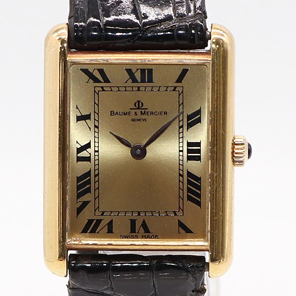 級 稼働 ボーム＆メルシエ レクタングル 37077 18K 750 23.7g 手巻 金文字盤 メンズ腕時計 8342120 10DIT MST ABC 16684
