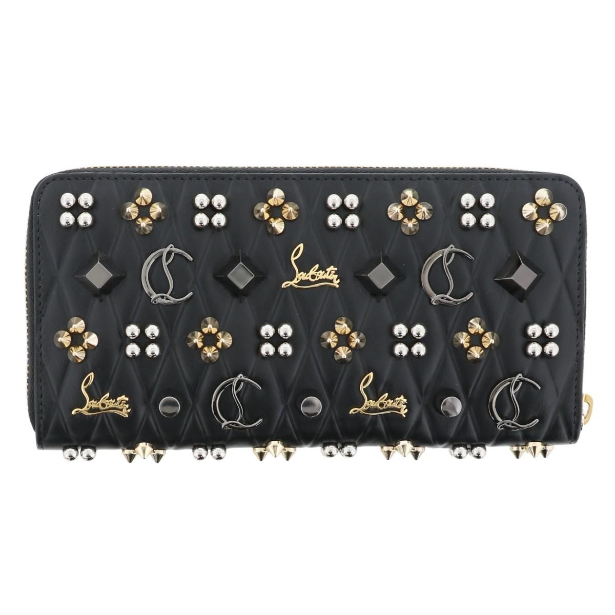 ✨美品✨ルブタン　長財布　ラウンドファスナー　パネトーネ　スタッズ　レザー　黒 美品】ルブタン パネトーネ スタッズ 長財布 黒 ラウンドジップ ユニ