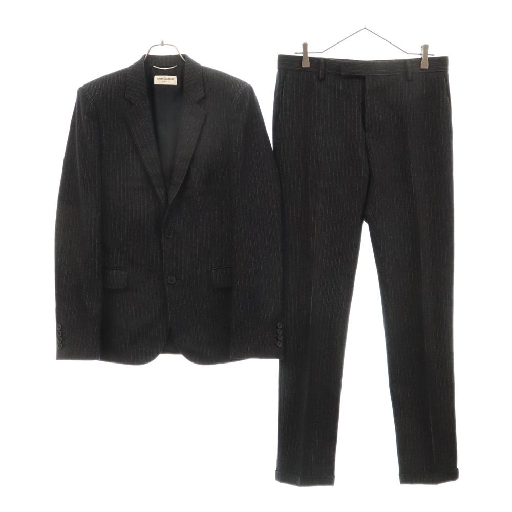 SAINT LAURENT PARIS (サンローランパリ) ウール ストライプ 2B テーラードジャケット ジップフライ ストレート スラックス パンツ セットアップ ブラック 353089 Y615F