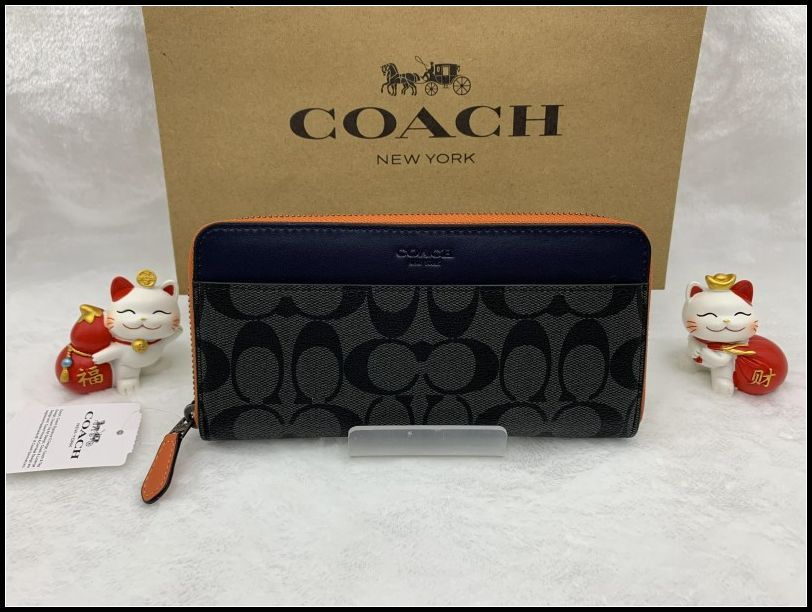 COACH 長財布 コーチ 財布 シグネチャー チャコール/ブルーマルチカラー アコーディオン ウォレット プレゼント 贈り物 ギフト ラウンドファスナー ロング ジップ ファッション  レディース メンズ 新品 未使用 F8202 C199Z-X1