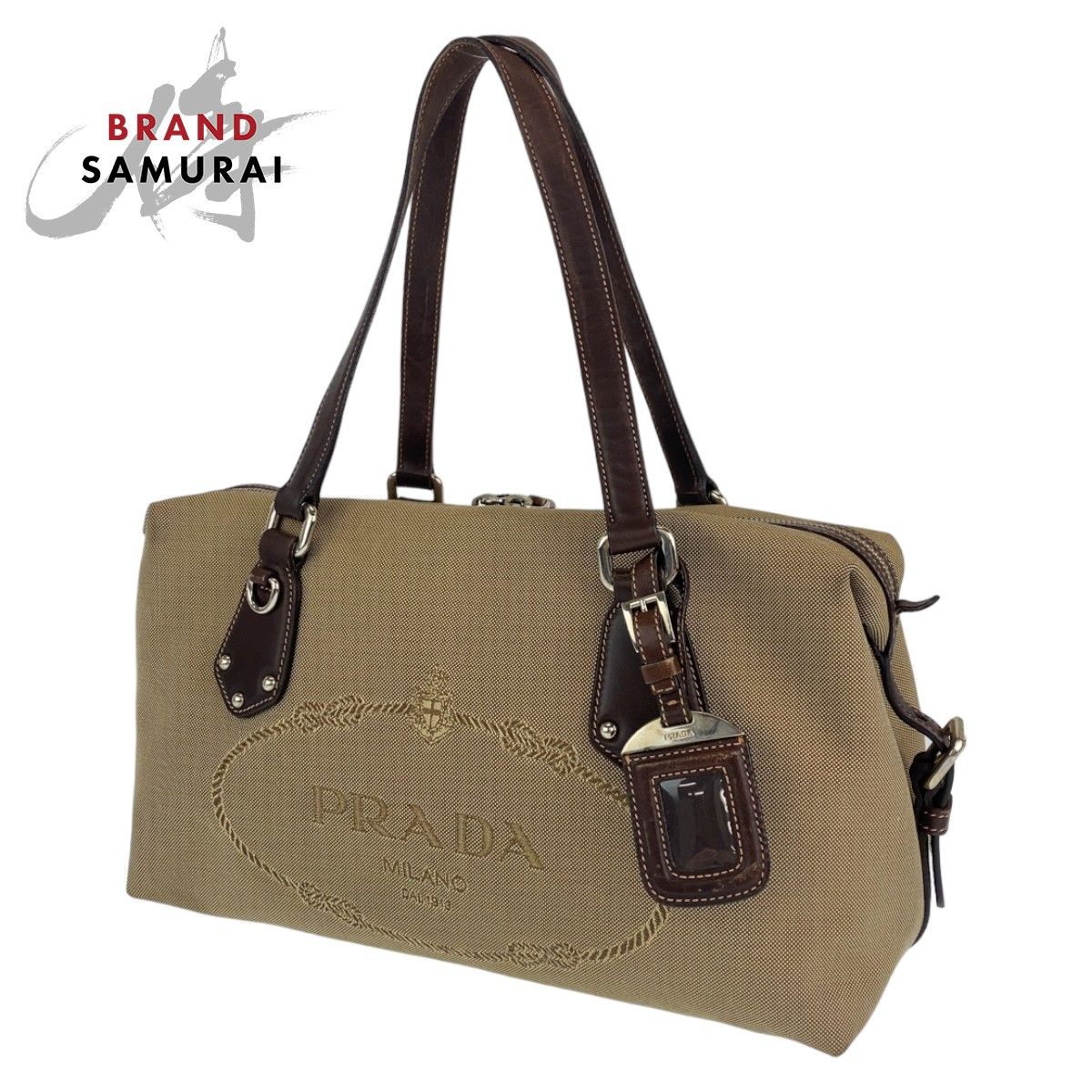 PRADA プラダ ロゴジャガード ベージュ ブラウン 茶 シルバー金具 キャンバス レザー BR3461 ハンドバッグ トートバッグ レディース  404303 【中古】【中古】 - メルカリ