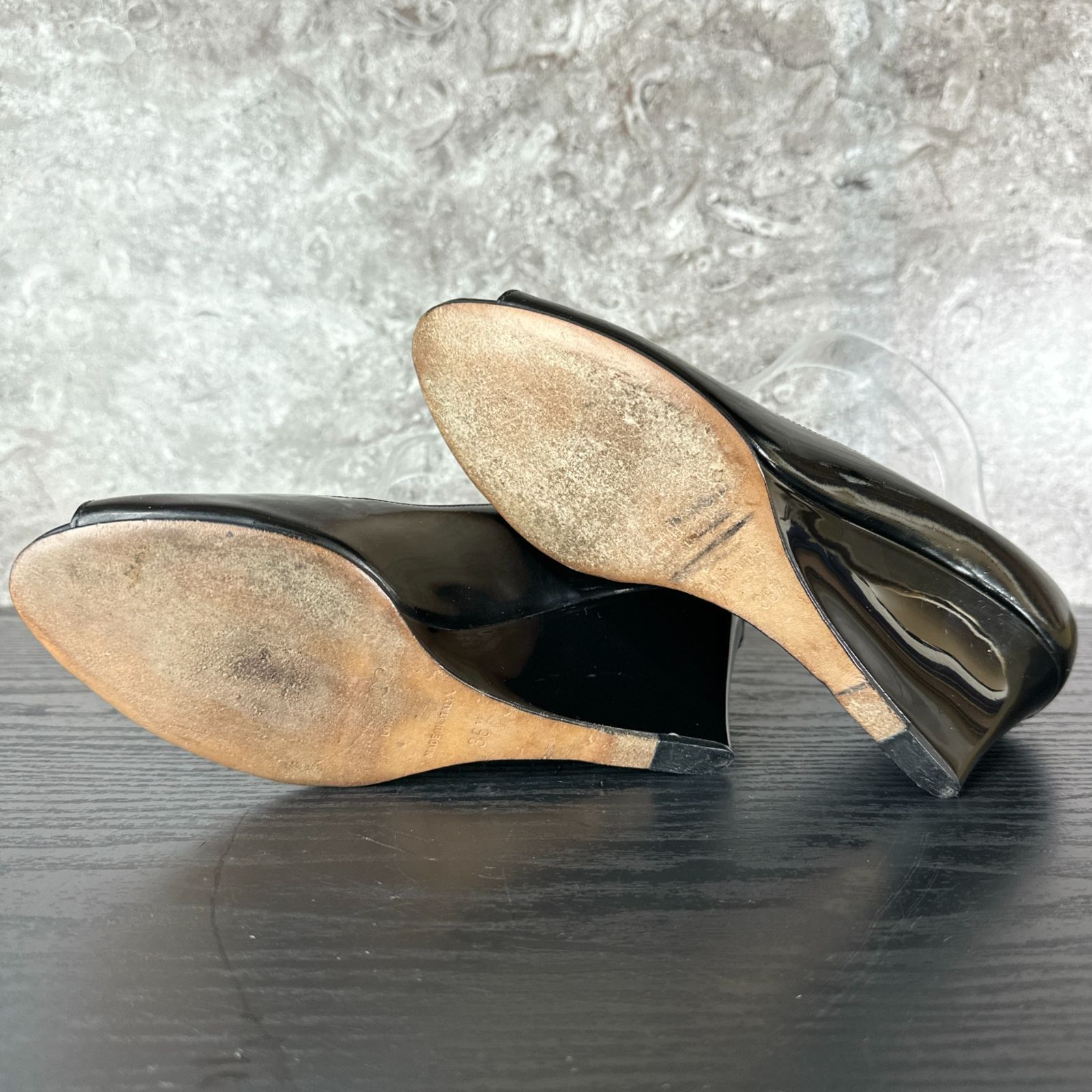 S433 JIMMY CHOO ジミーチュウ パテントレザー エナメル オープントゥ 