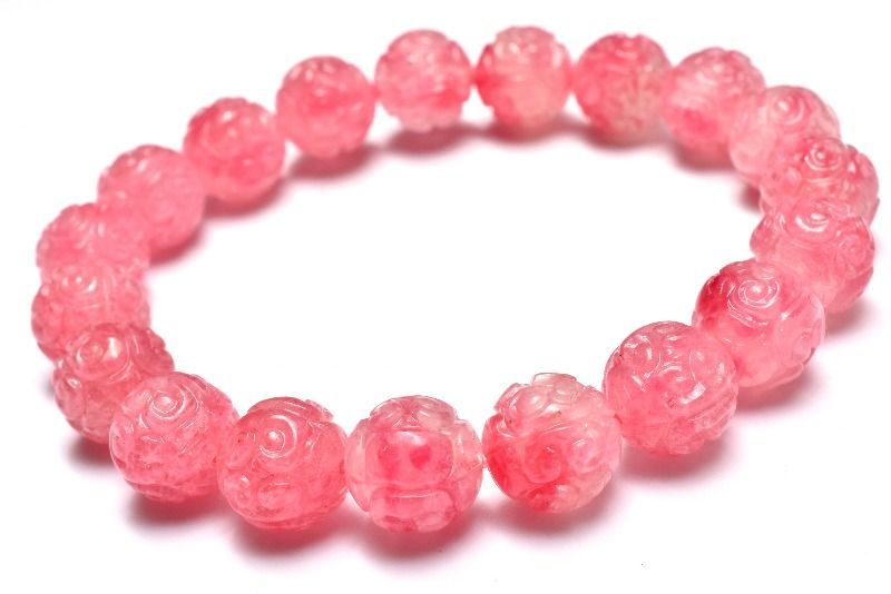 １点物 繊細彫刻 高発色 ロードナイトシリカ 10.5mm マニ車 ブレスレット パワーストーン 天然石 _MA9760