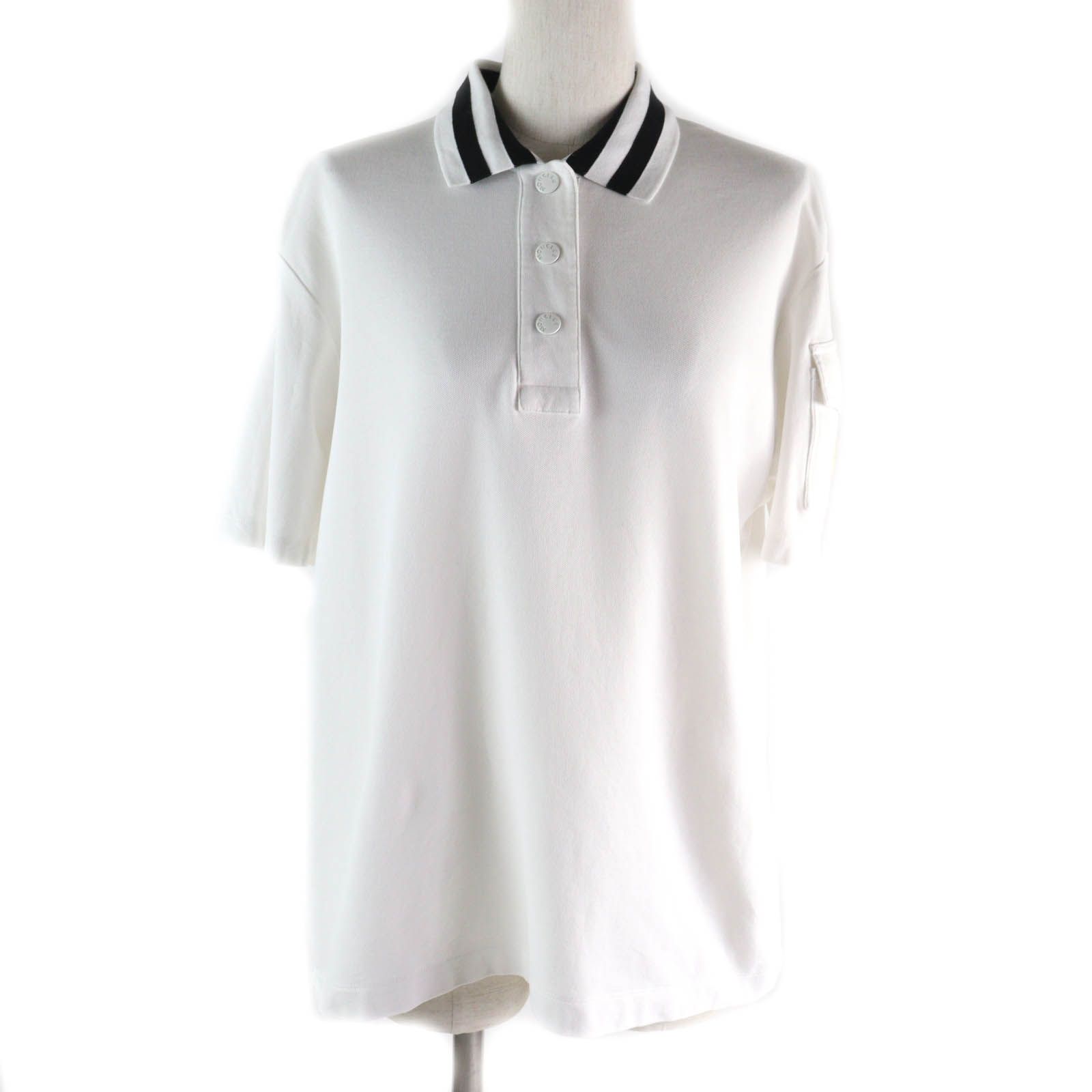MONCLER モンクレール 23SS コットン100％ ロゴワッペン付 袖ポケット 半袖ポロシャツ トップス ホワイト S レディース