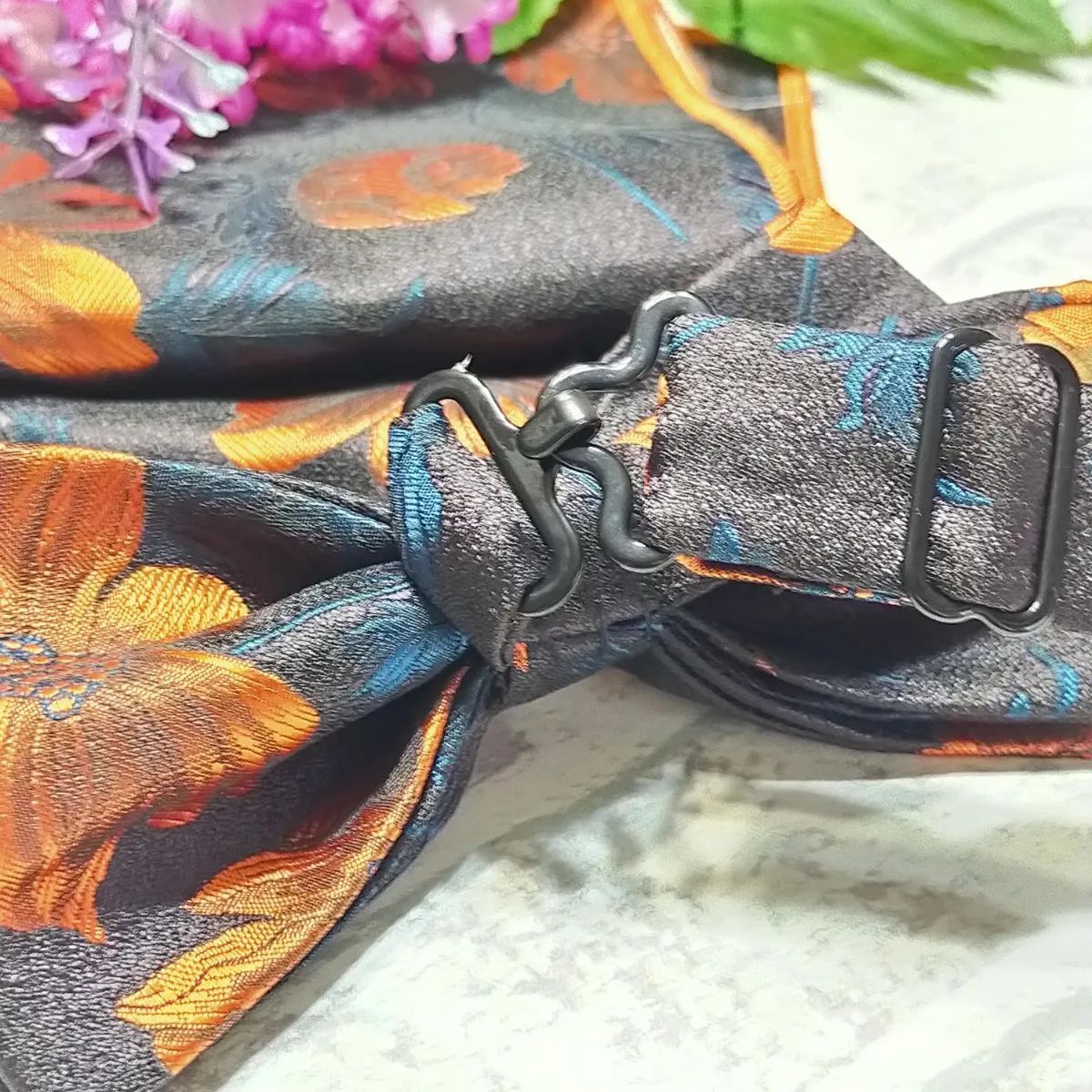 日本最大の蝶ネクタイ ポケットチーフ2点セット メンズ ブラウンオレンジペイズリー ネクタイ