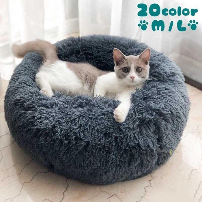 ペットベッド ドーナツ型 ラウンドベッド フェイクファー カドラー ペット用 犬用 猫用 冬 M L 寝床 寝具 クッション ソファー ban532
