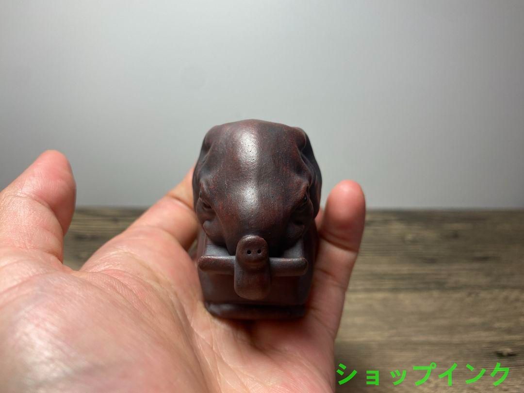 宜興 紫砂 茶道具 茶寵 茶玩 吉象 蓋置 装飾品 工芸品 置物