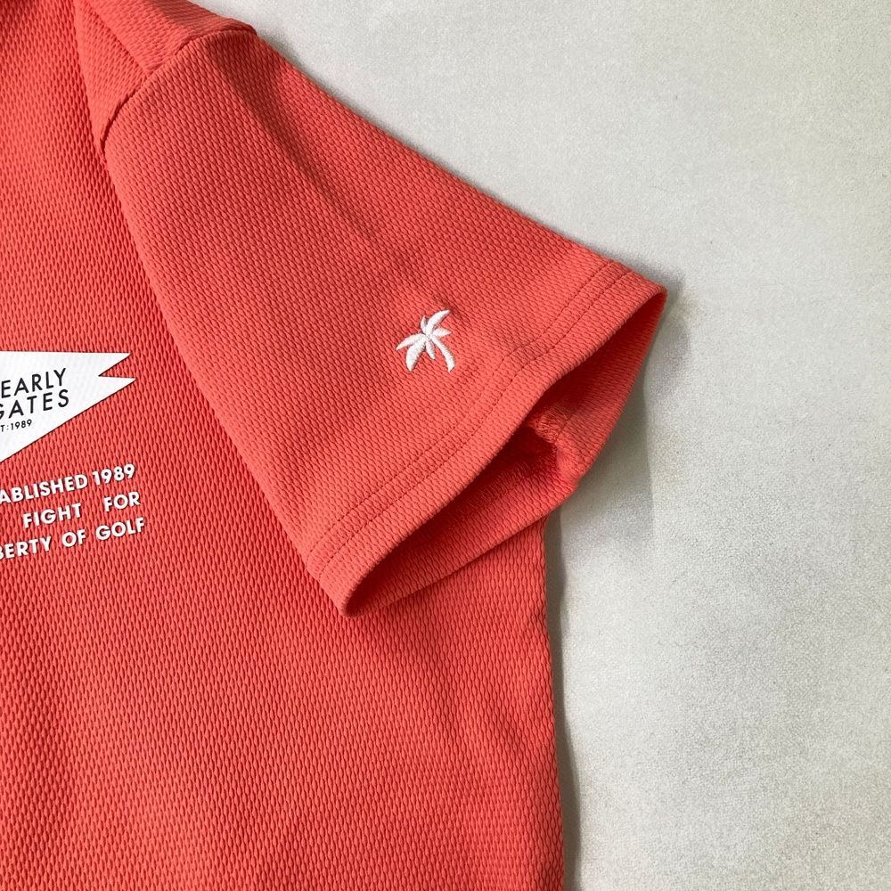 サイズ：1 PEARLY GATES パーリーゲイツ 2023年モデル ハイネック 半袖Tシャツ  オレンジ系 [240101499741] ゴルフウェア レディース ストスト サイズ：1 PEARLY GATES パーリーゲイツ 2023年モデル