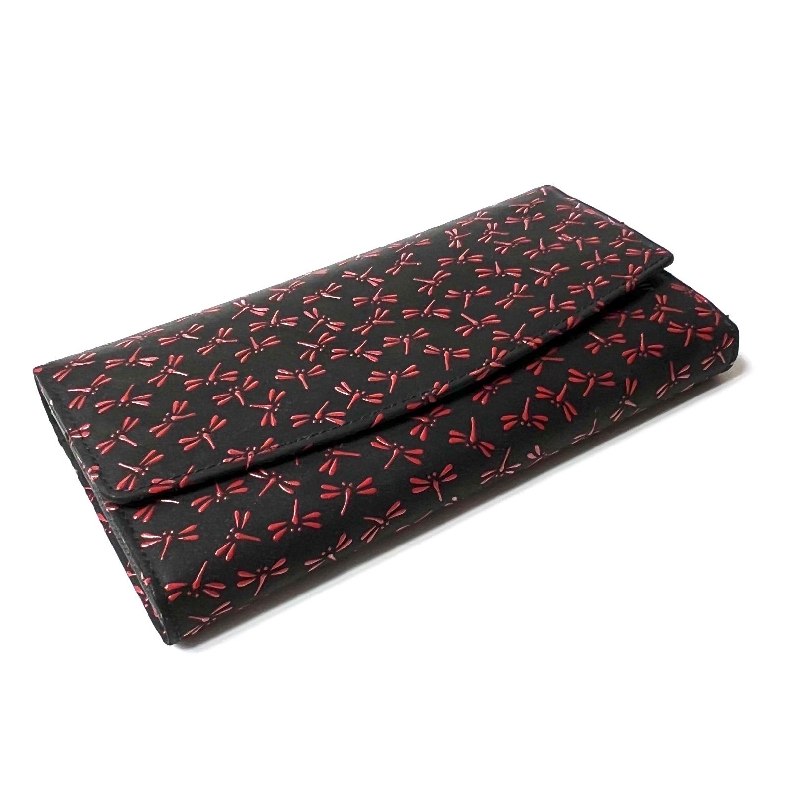 長財布 印傳屋 蜻蛉柄 印傳屋｜INDEN-YA□長財布【蜻蛉｜黒地×赤漆】祭用品専門店浅草