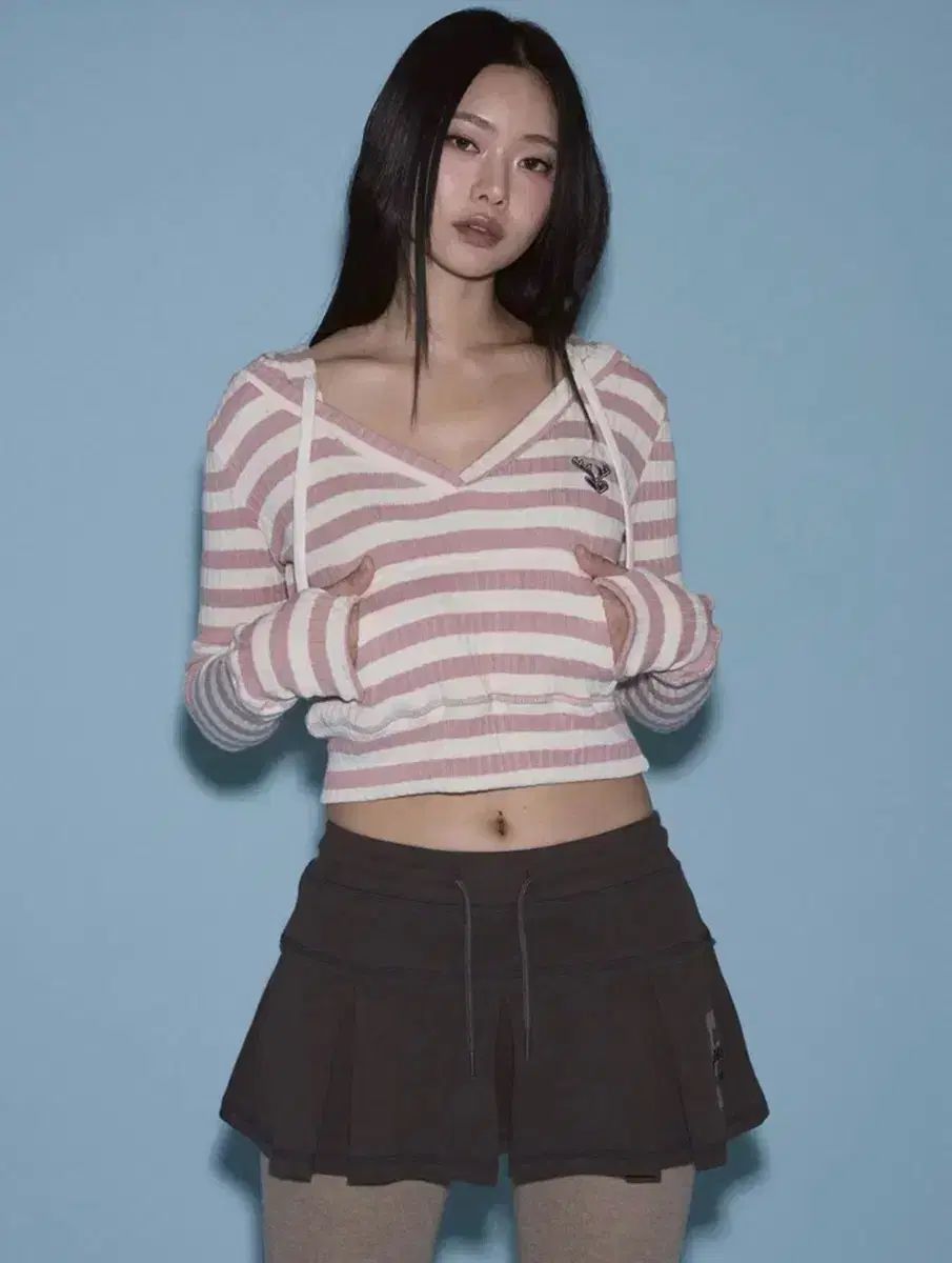 Deer Ribbed Crop Hoodie Top Pink