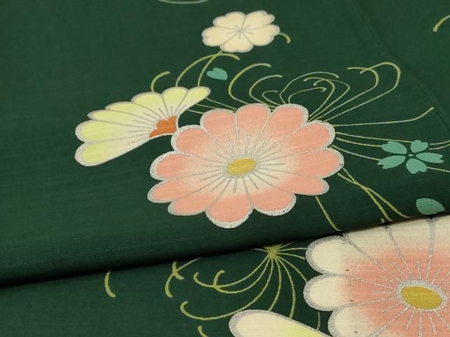 平和屋着物＊夏物 小紋 紗 草花文 銀彩 やまと誂製 洗える着物