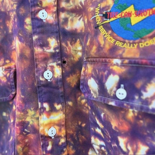 90年代 POLO by RALPH LAUREN G.I.SHIRT 企業ロゴ刺繍 タイダイ ワークシャツ サイズⅬ 傷穴 07101202 872