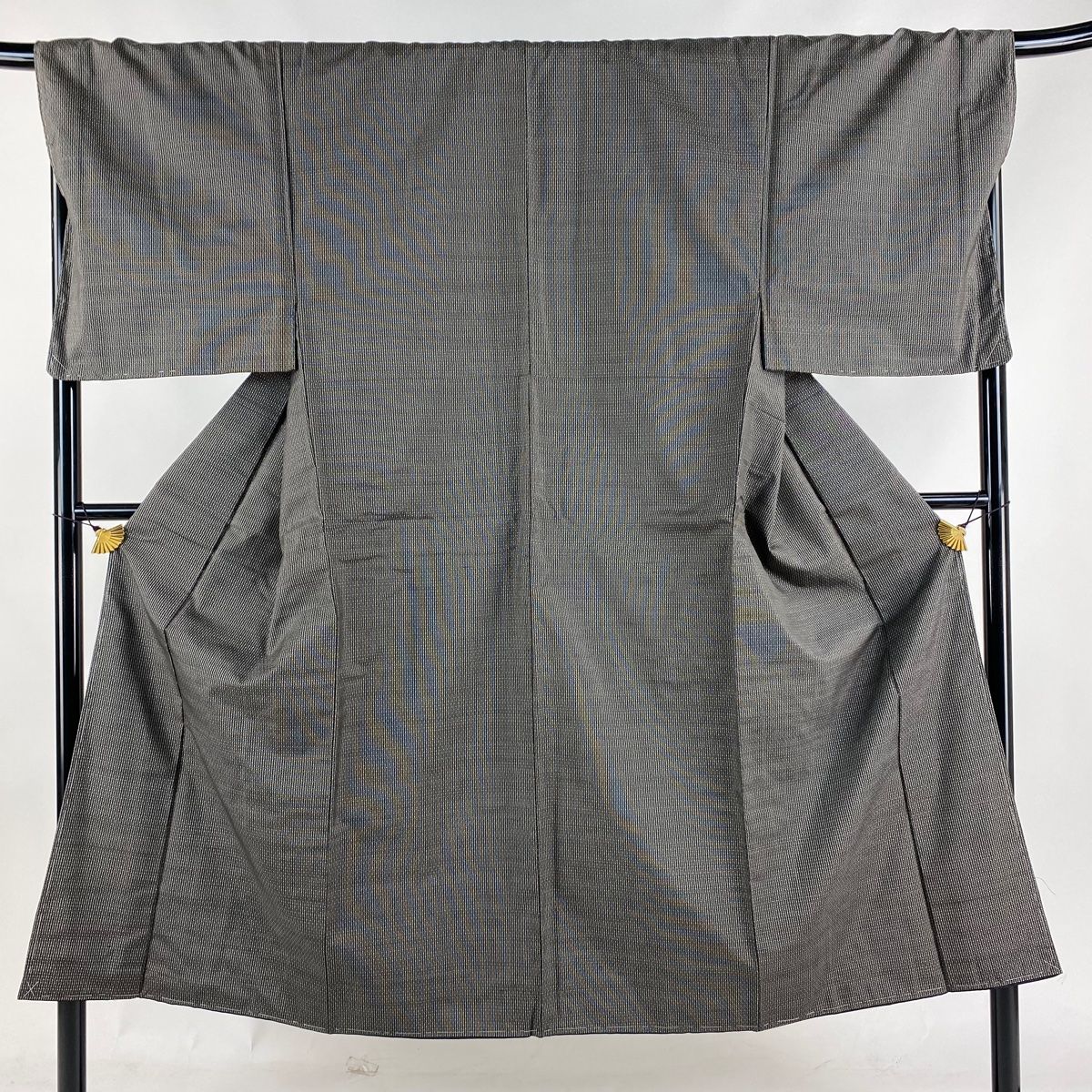男着物 身丈144cm 裄丈70cm L 袷 幾何学模様 墨色 正絹 秀品