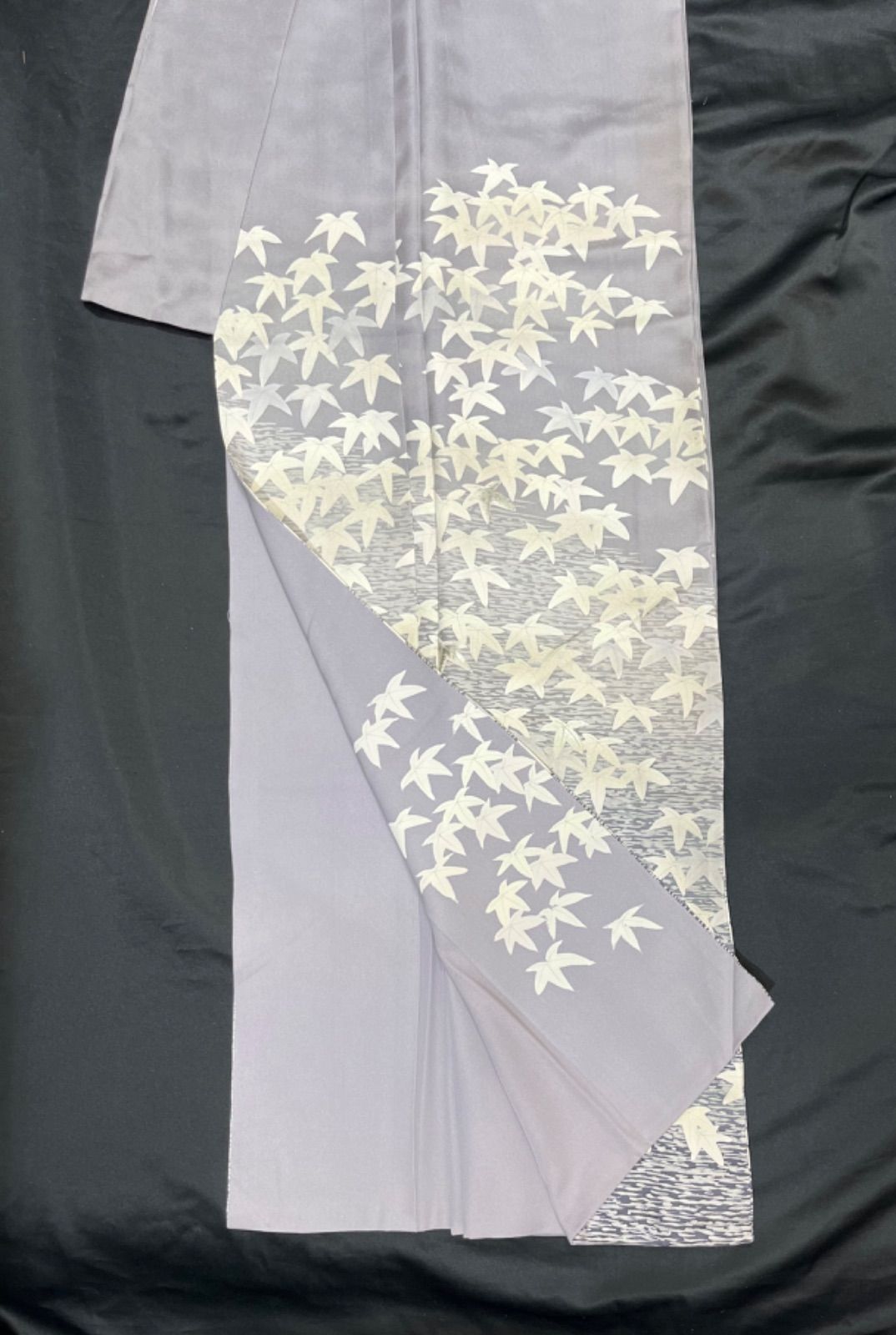 豪華絢爛綺麗美品身丈157cm裄丈66cm薄紫モミジ柄訪問着正絹袷広襟(未  