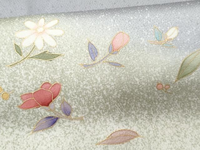 ★専用★未使用品 訪問着 枝花 くすみ紫 枝花 綸子 金彩 身丈162.0cm 訪問着 身丈172cm 裄丈69cm L 袷 枝花 金銀彩 ぼかし 灰緑 正絹