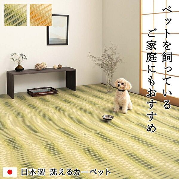 洗える ござ カーペット 江戸間6畳 約261×352cm グリーン 国産 除菌スプレー対応 丈夫 フロアマット ラグ マット 敷物 アウトドア レジャー ペット