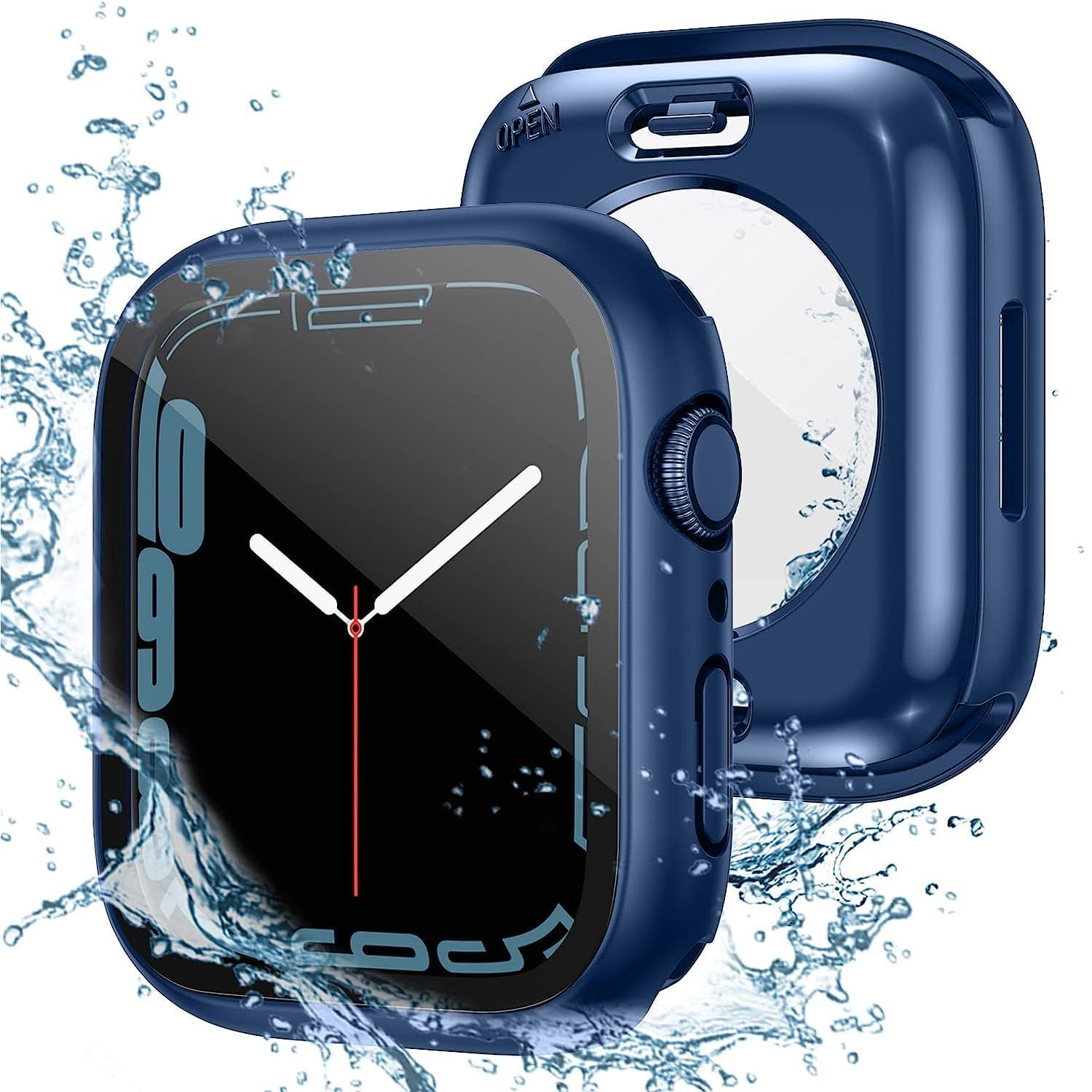 45mm_ブルー YOFITAR for Apple Watchケース 防水 45mm 44mm 41mm 40mm アップルウォッチ液晶保護フィルム+防水保護ケース+背面保護ケースの3in1デザイン Series 9876SE54 高タッチ感度 PC素材 全
