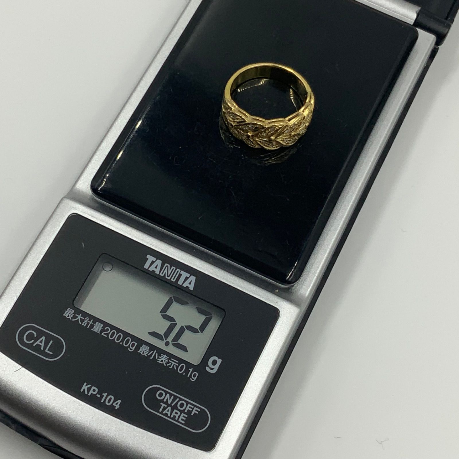 K18 18金 ダイヤモンドリング ハーフエタニティ リーフモチーフ 5.2g 