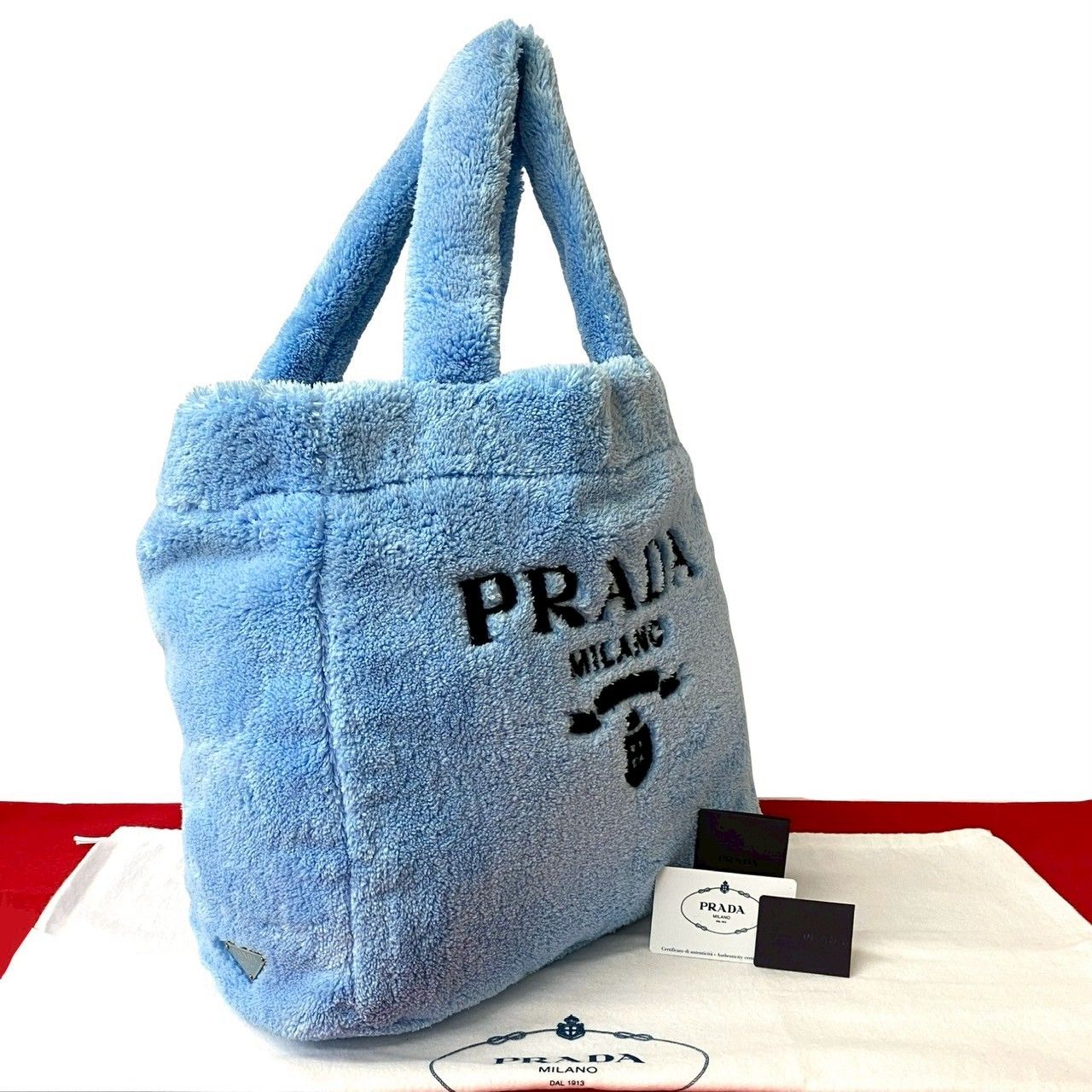 プラダ PRADA テリー トートバッグ 三角ロゴ A4 極 美品 袋付 PRADA プラダ テリートート 三角ロゴ 金具 パイル