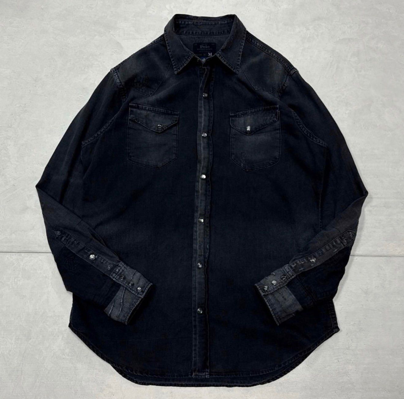 POLO RALPH LAUREN VINTAGE DAMAGE FINISH DUNGAREES DENIM WESTERN SHIRT L|S