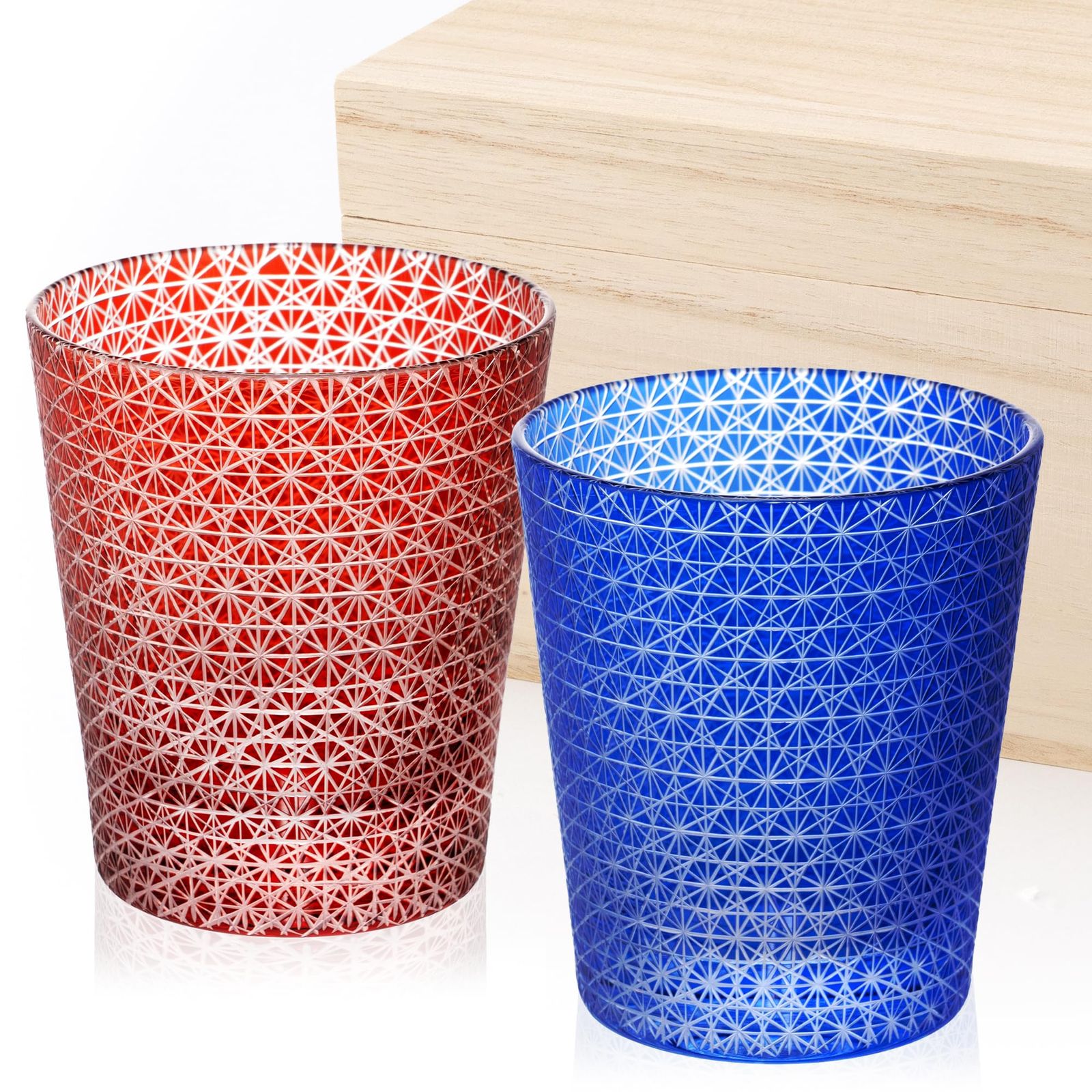 SEIDO 切子 グラス ペアセット ロックグラス グラス 焼酎グラス 桐箱入り 菊繋ぎ最上 220ml