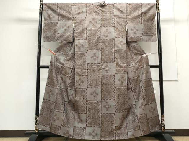 平和屋着物▽上質な紬 単衣 格子柄 正絹 逸品 CAAV9447ze