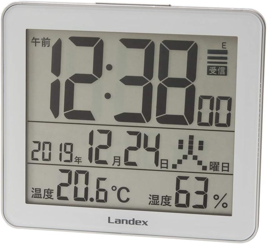 【特別セール】ランデックス(Landex) 置き時計 電波 デジタル スリーユニット 温度 湿度 カレンダー表示 シルバー YT5277SV1