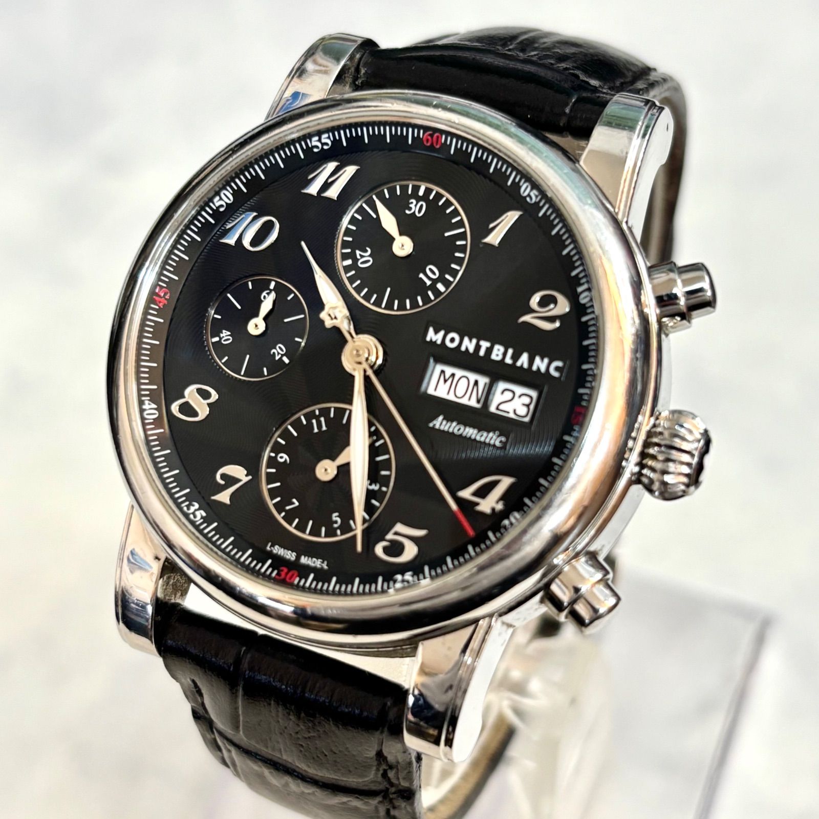 【美品️MONTBLANC モンブラン】 MONTBLANC 7201  マイスターシュティック　 クロノグラフ デイデイト　 シースルーバック　 自動巻き　 メンズ　 冊子・ギャランティー情報付き   241222 AYS