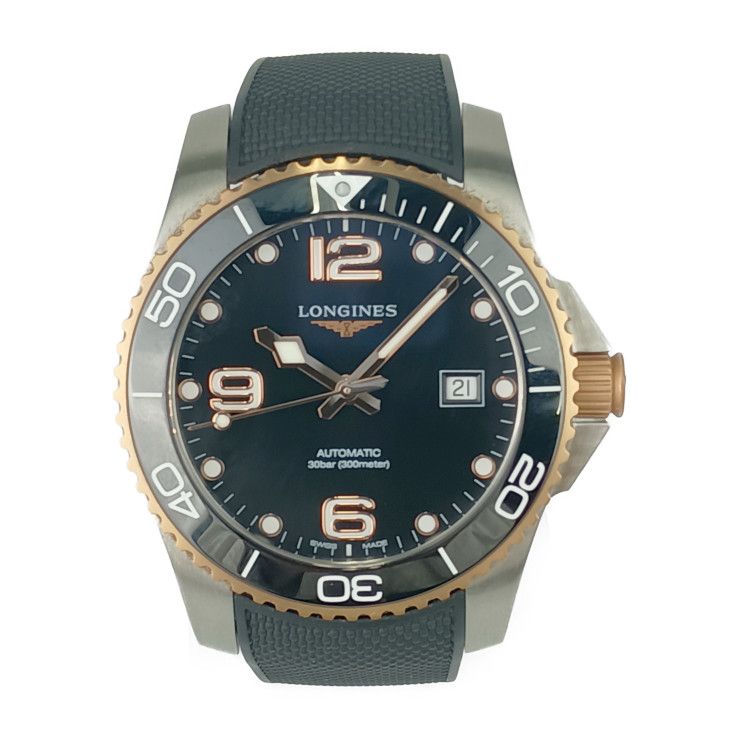LONGINES ロンジン 腕時計 HYDROCONQUEST Automatic ハイドロコンクエスト オートマティック L3.781.3.58.9 シルバー PG ブラック文字盤 SS ラバー メンズ 自動巻 デイト