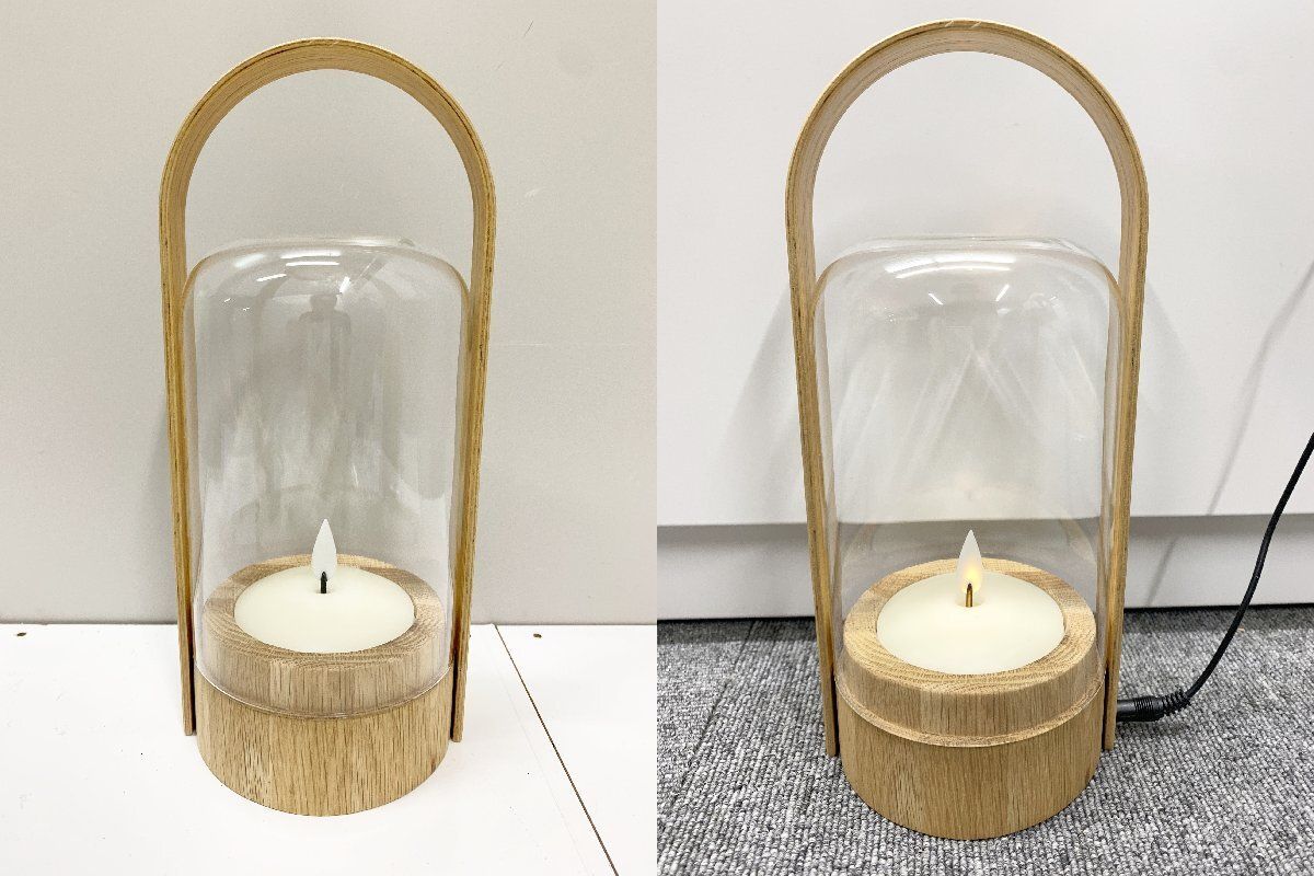 レ クリント LE KLINT キャンドルライト LEDライト 充電式 雑貨 卓上ランプ オーク材 ドーム型 照明 ガラス 北欧 定価5万 他1256