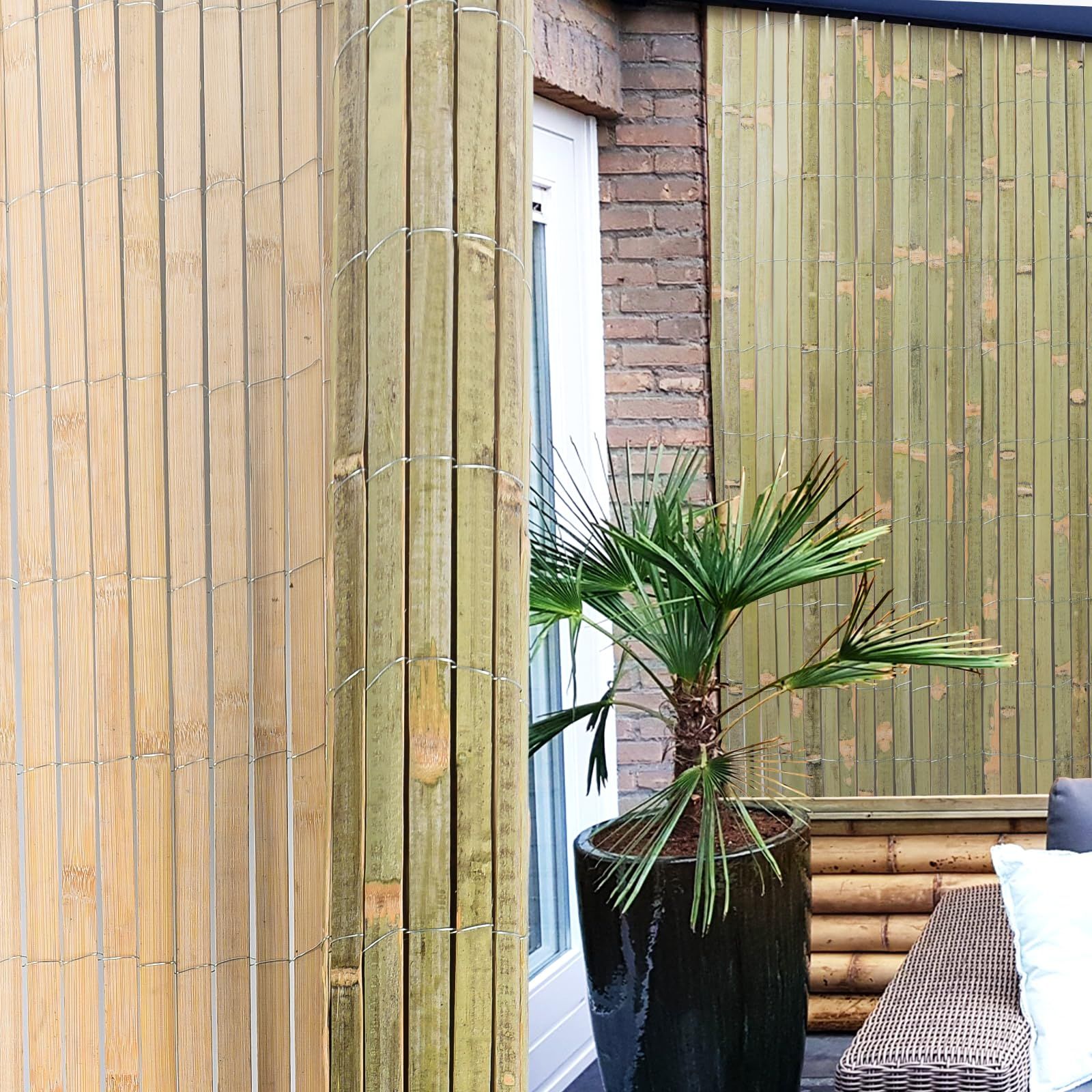 Jollybower 竹垣フェンス 天然竹 高さ1M 1.2Ｍ 1.5M 1.8M 幅2.4Ｍ 竹製 目隠し 屋外 ガーデニング 庭の裏庭 バルコニー プールなど場所の装飾用プライバシー竹スクリーン 後付け 高さ1.2Ｍ x 長４Ｍ