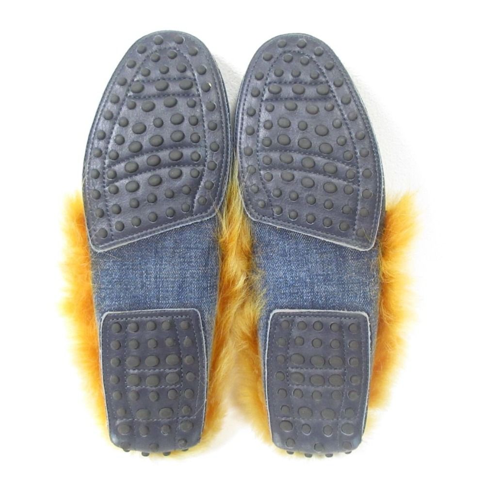 美品 TOD'S トッズ ダブルT ファー ゴンミーニ デニム モカシン