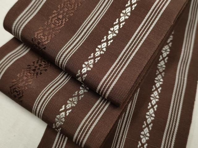 平和屋着物○男性 本場筑前博多織 両面 角帯 間道 献上柄 正絹 逸品