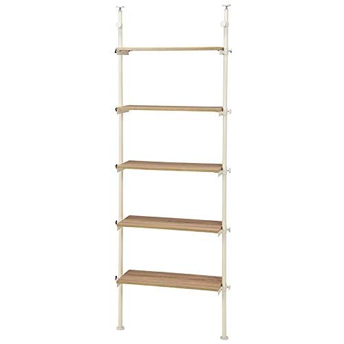 萩原 Hagihara オープンシェルフ ラック 突っ張り 木目調棚 5段 幅70 無段階調節 ナチュラル×ホワイト KTR-3155WH