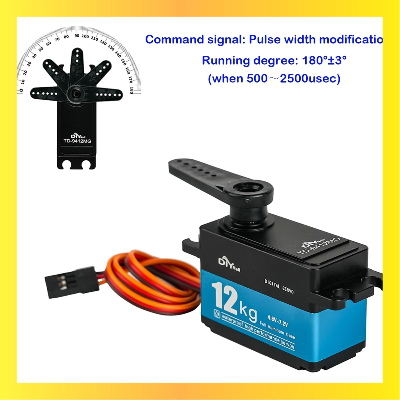 送料無料 DIYmall 12KG デジタルサーボ 高トルク フルメタルギア 180度 7.4V 防水 ロボット RC サーボ 1/10 1/8 車用