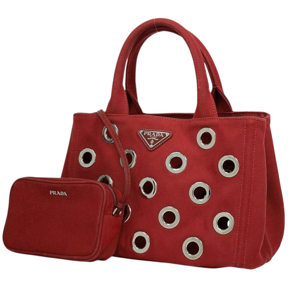 PRADA カナパ レッド ショルダー バッグ キャンバス PRADA カナパ レッド ショルダー バッグ キャンバス