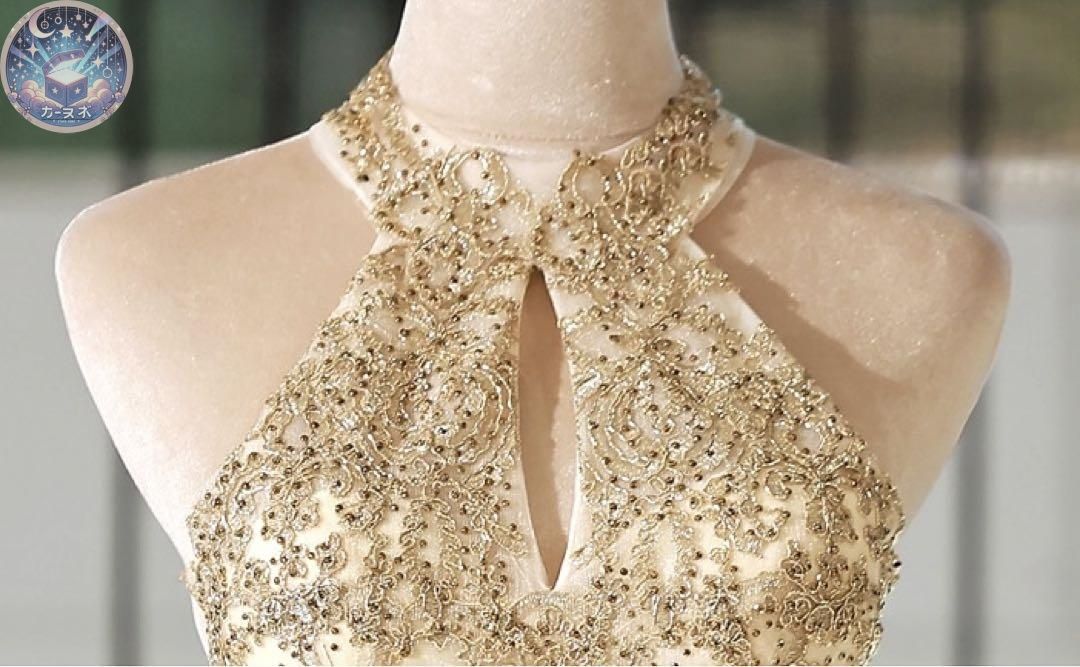 ビジューに刺繍の美しいミディアムイブニングドレス