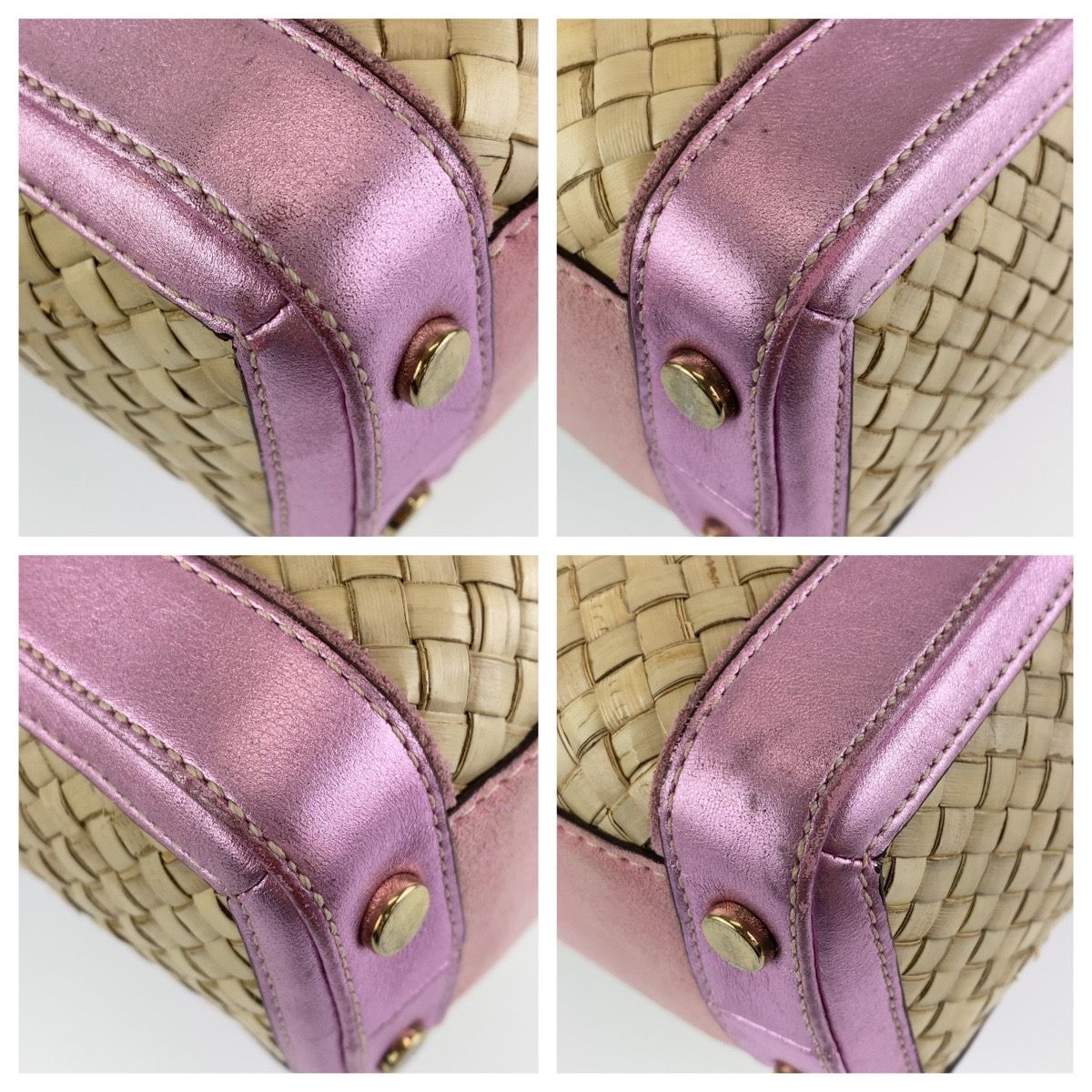 COACH コーチ ボクシー ストロー トート かごバッグ ピンク ベージュ 