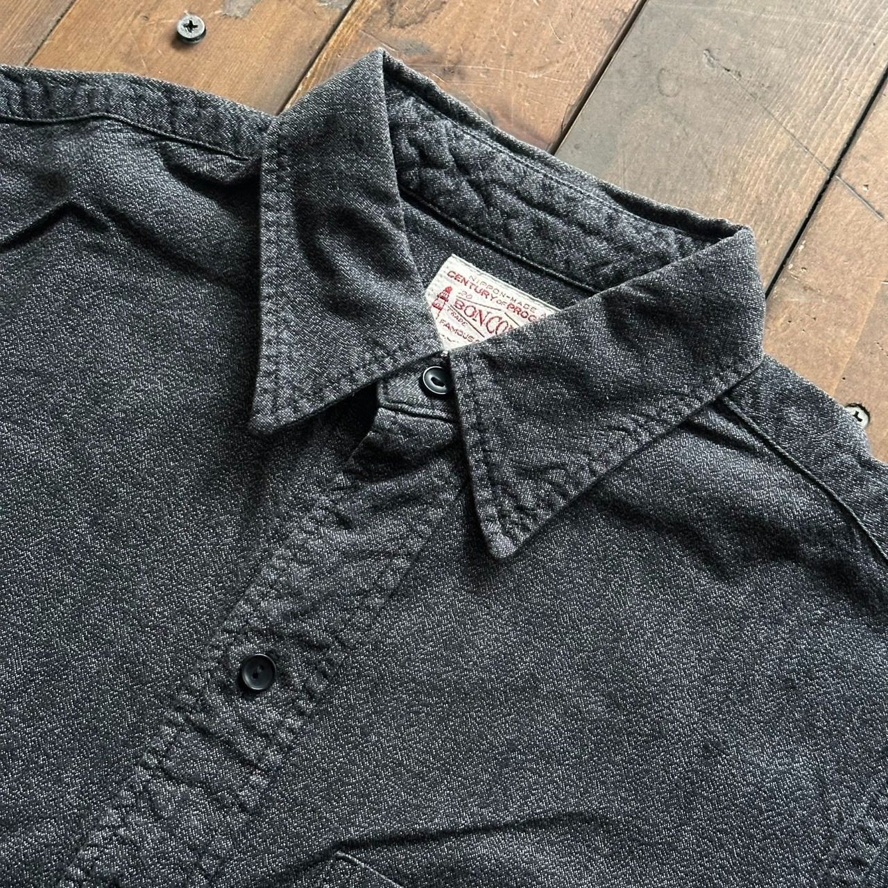 BONCOURA ボタンダウンシャツ ブラックシャンブレー BONCOURA / BAND COLLAR SHIRTS “BLACK CHAMBRAY” | ARCH