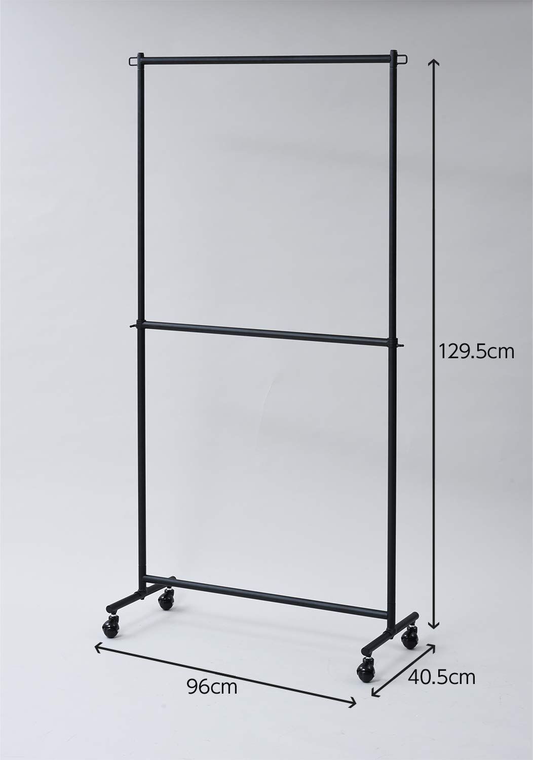 数量 2段 耐荷重120kg 高さ伸縮 頑丈 キャスター付き 96×41×130-190cm ハンガーラック マットブラック 山善 YIH-2S MBK