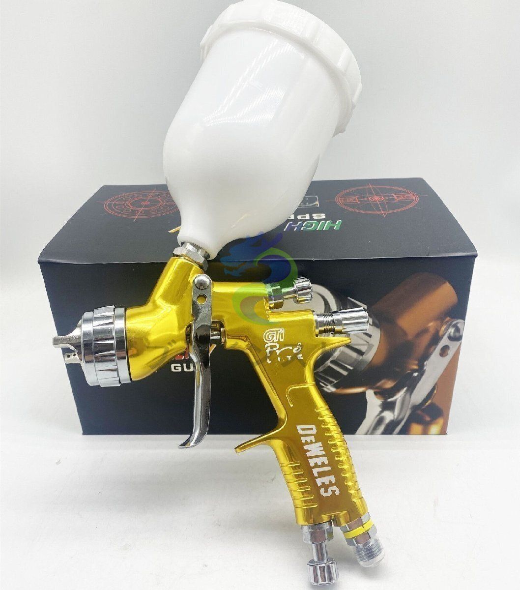 自動車補修用 スプレーガン 1.3mm 重力式 塗料カップ付 各種塗装作業対応 DIY エアーツール ゴールド