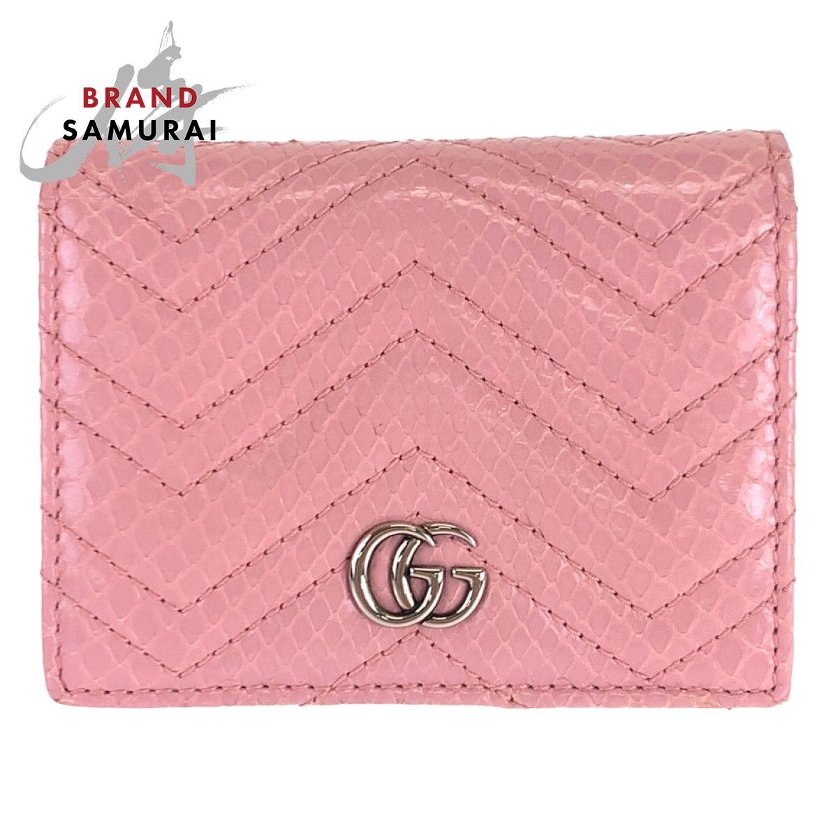 美品 GUCCI グッチ GGマーモント ピンク シルバー金具 パイソン 466492 