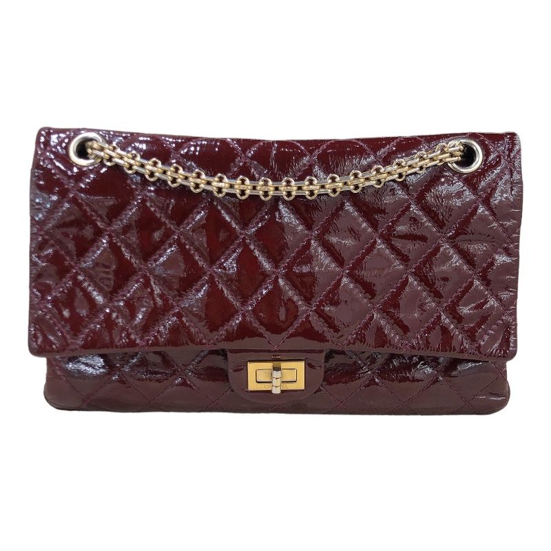 シャネル CHANEL 2.55 マトラッセ28 ラージ A37587 18番台 ボルドー/ゴールド金具 パテントレザー レディース ショルダーバッグ